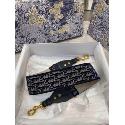 Replica Dior Shoulder Strap Dior Oblique Embroidered Velvet Blue Fake Replica Dior Shoulder Strap Dior Oblique Embroidered Velvet Blue Fake