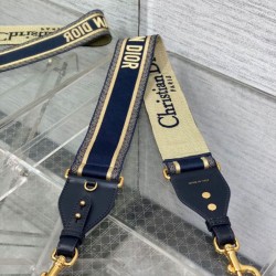 Replica Dior Shoulder Strap with Ring Embroidery Canvas Blue Fake