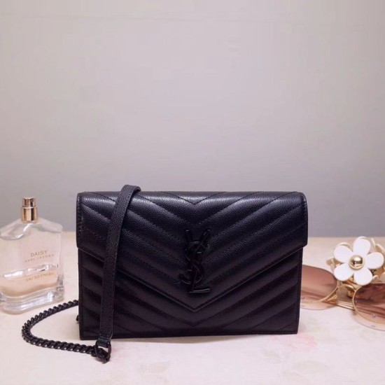Replica YSL Saint Laurent WOC Envelope Chain Wallet All Black Fake Replica YSL Saint Laurent WOC Envelope Chain Wallet All Black Fake