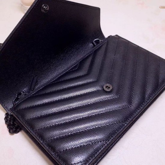 Replica YSL Saint Laurent WOC Envelope Chain Wallet All Black Fake Replica YSL Saint Laurent WOC Envelope Chain Wallet All Black Fake