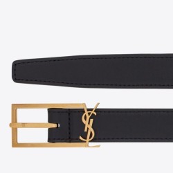 Replica YSL Saint Laurent New Cassandre Buckle Belt 30MM Black Fake