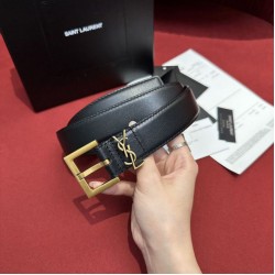 Replica YSL Saint Laurent Cassandre Square Buckle Belt 20MM Black Fake