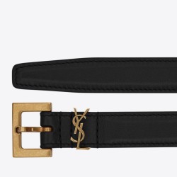 Replica YSL Saint Laurent Cassandre Square Buckle Belt 20MM Black Fake