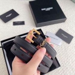 Replica YSL Saint Laurent Cassandre Square Buckle Belt 20MM Black Fake