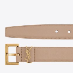 Replica YSL Saint Laurent Cassandre Square Buckle Belt 30MM Beige Fake