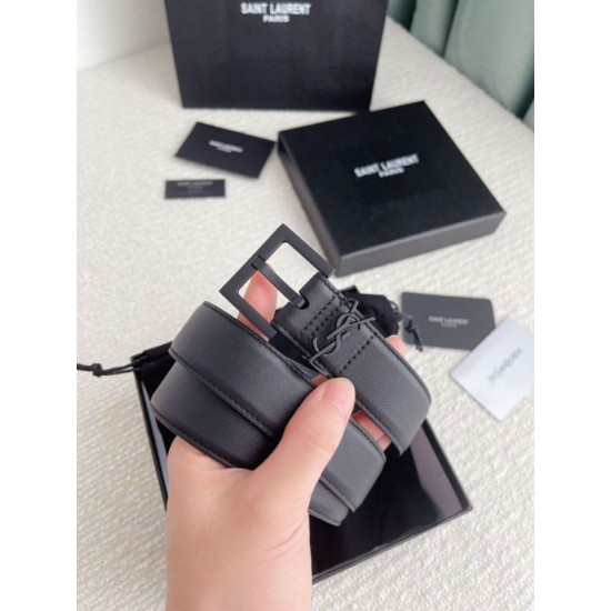 Replica YSL Saint Laurent Cassandre Square Buckle Belt 30MM All Black Fake Replica YSL Saint Laurent Cassandre Square Buckle Belt 30MM All Black Fake