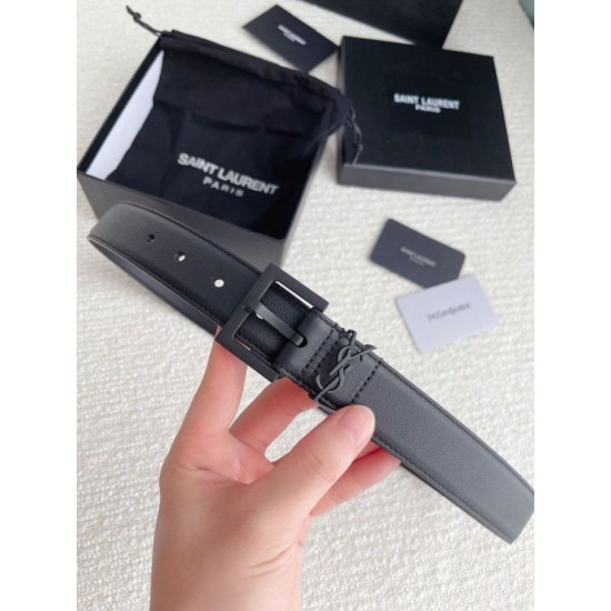 Replica YSL Saint Laurent Cassandre Square Buckle Belt 30MM All Black Fake Replica YSL Saint Laurent Cassandre Square Buckle Belt 30MM All Black Fake