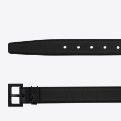Replica YSL Saint Laurent Cassandre Square Buckle Belt 30MM All Black Fake