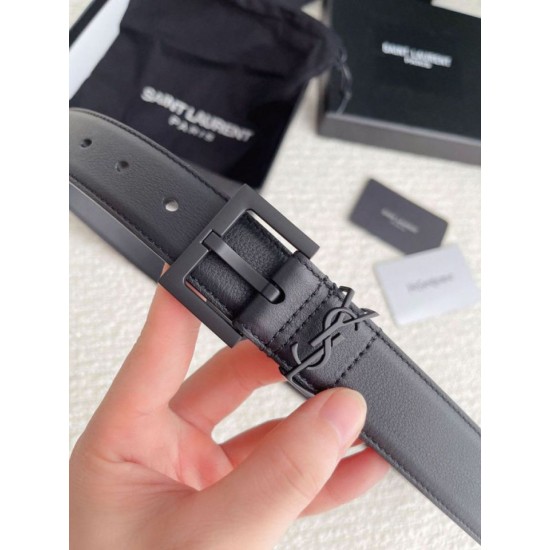 Replica YSL Saint Laurent Cassandre Square Buckle Belt 30MM All Black Fake Replica YSL Saint Laurent Cassandre Square Buckle Belt 30MM All Black Fake