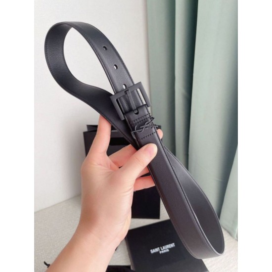 Replica YSL Saint Laurent Cassandre Square Buckle Belt 30MM All Black Fake Replica YSL Saint Laurent Cassandre Square Buckle Belt 30MM All Black Fake