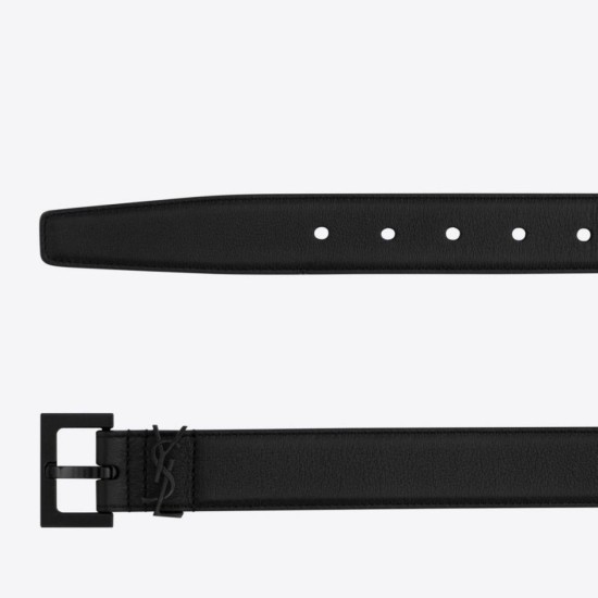 Replica YSL Saint Laurent Cassandre Square Buckle Belt 30MM All Black Fake Replica YSL Saint Laurent Cassandre Square Buckle Belt 30MM All Black Fake