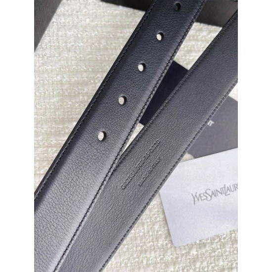 Replica YSL Saint Laurent Cassandre Square Buckle Belt 30MM All Black Fake Replica YSL Saint Laurent Cassandre Square Buckle Belt 30MM All Black Fake