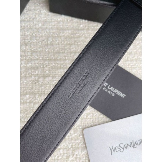 Replica YSL Saint Laurent Cassandre Square Buckle Belt 30MM All Black Fake Replica YSL Saint Laurent Cassandre Square Buckle Belt 30MM All Black Fake
