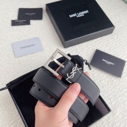 Replica YSL Saint Laurent Cassandre Square Buckle Belt 30MM Noir Fake