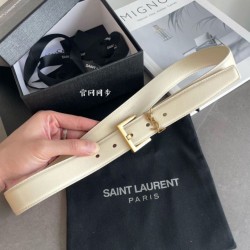 Replica YSL Saint Laurent Cassandre Square Buckle Belt 30MM White Fake