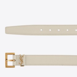 Replica YSL Saint Laurent Cassandre Square Buckle Belt 30MM White Fake