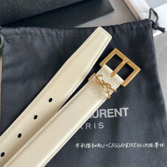 Replica YSL Saint Laurent Cassandre Square Buckle Belt 30MM White Fake Replica YSL Saint Laurent Cassandre Square Buckle Belt 30MM White Fake