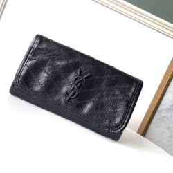 Replica YSL Saint Laurent Niki Large Wallet Crinkled Vintage Black Fake