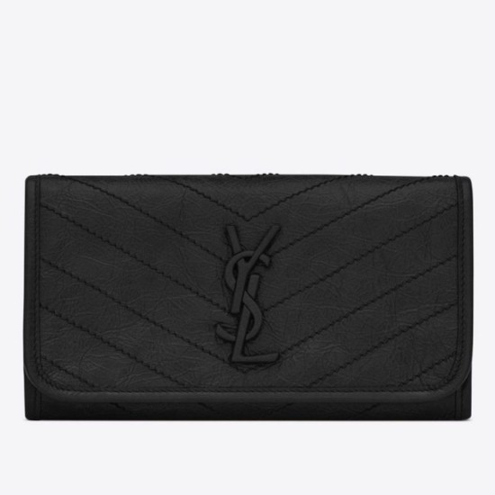Replica YSL Saint Laurent Niki Large Wallet Crinkled Vintage Black Fake Replica YSL Saint Laurent Niki Large Wallet Crinkled Vintage Black Fake