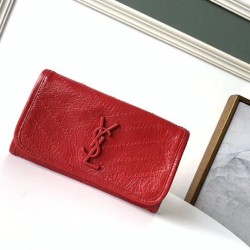 Replica YSL Saint Laurent Niki Large Wallet Crinkled Vintage Red Fake