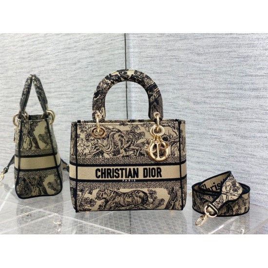 Replica Dior Medium Lady D-Lite Bag Toile de Jouy Embroidery Brown Replica Dior Medium Lady D-Lite Bag Toile de Jouy Embroidery Brown
