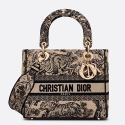Replica Dior Medium Lady D-Lite Bag Toile de Jouy Embroidery Brown