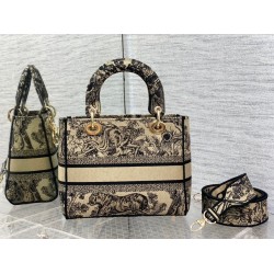 Replica Dior Medium Lady D-Lite Bag Toile de Jouy Embroidery Brown Replica Dior Medium Lady D-Lite Bag Toile de Jouy Embroidery Brown