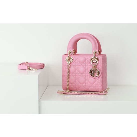 Replica Dior Mini Lady Dior Bag Cannage Pink