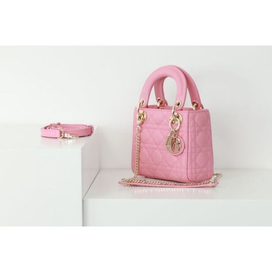 Replica Dior Mini Lady Dior Bag Cannage Pink