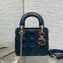 Replica Dior Lady Dior Mini Bag with Chain Cannage Navy Blue