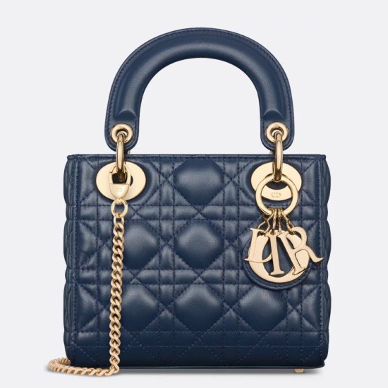 Replica Dior Lady Dior Mini Bag with Chain Cannage Navy Blue Replica Dior Lady Dior Mini Bag with Chain Cannage Navy Blue