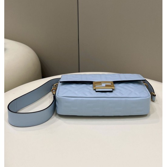 Replica Fendi Medium Baguette Bag FF Nappa Blue Replica Fendi Medium Baguette Bag FF Nappa Blue