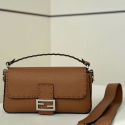 Replica Fendi Medium Baguette Selleria bag with 612 hand-sewn topstitche Brown