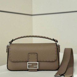 Replica Fendi Medium Baguette Selleria bag with 612 hand-sewn topstitche Gray