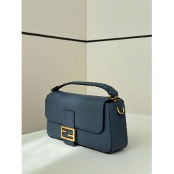 Replica Fendi Medium Baguette Selleria bag with 612 hand-sewn topstitche Blue Replica Fendi Medium Baguette Selleria bag with 612 hand-sewn topstitche Blue