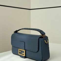 Replica Fendi Medium Baguette Selleria bag with 612 hand-sewn topstitche Blue