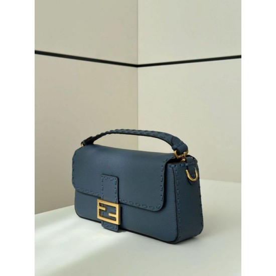 Replica Fendi Medium Baguette Selleria bag with 612 hand-sewn topstitche Blue Replica Fendi Medium Baguette Selleria bag with 612 hand-sewn topstitche Blue
