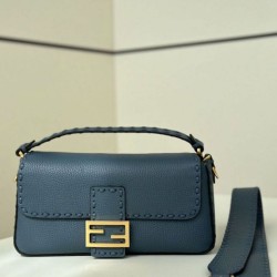 Replica Fendi Medium Baguette Selleria bag with 612 hand-sewn topstitche Blue