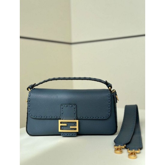 Replica Fendi Medium Baguette Selleria bag with 612 hand-sewn topstitche Blue Replica Fendi Medium Baguette Selleria bag with 612 hand-sewn topstitche Blue