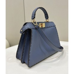 Replica Fendi Peekaboo ISeeU Small Selleria bag with 556 hand-sewn topstitches Blue Replica Fendi Peekaboo ISeeU Small Selleria bag with 556 hand-sewn topstitches Blue