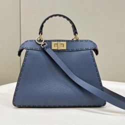 Replica Fendi Peekaboo ISeeU Small Selleria bag with 556 hand-sewn topstitches Blue