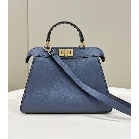 Replica Fendi Peekaboo ISeeU Small Selleria bag with 556 hand-sewn topstitches Blue Replica Fendi Peekaboo ISeeU Small Selleria bag with 556 hand-sewn topstitches Blue