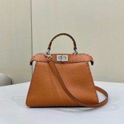 Replica Fendi Peekaboo ISeeU Small Selleria bag with 556 hand-sewn topstitches Brown