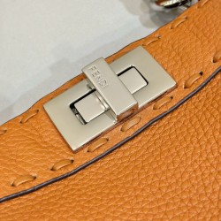 Replica Fendi Peekaboo ISeeU Small Selleria bag with 556 hand-sewn topstitches Brown