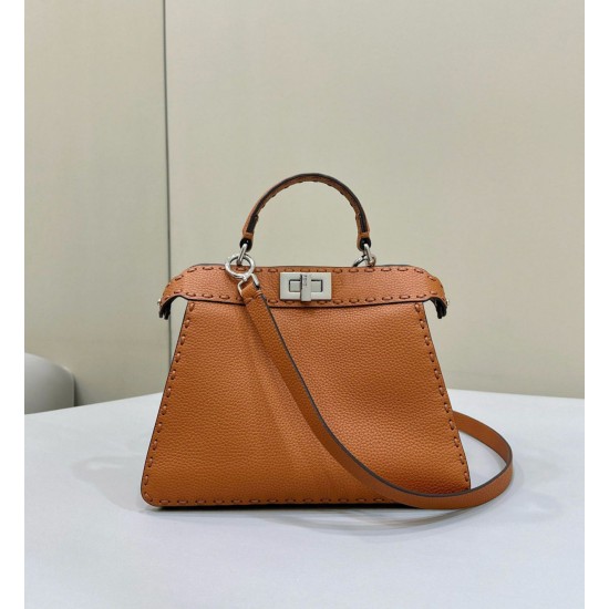 Replica Fendi Peekaboo ISeeU Small Selleria bag with 556 hand-sewn topstitches Brown Replica Fendi Peekaboo ISeeU Small Selleria bag with 556 hand-sewn topstitches Brown