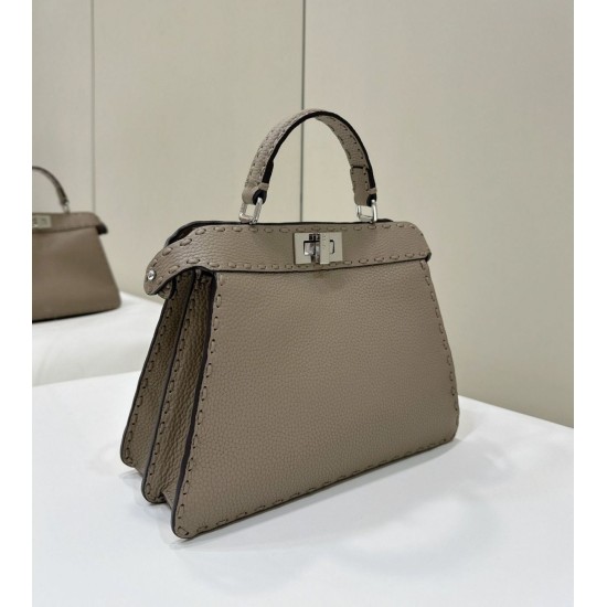 Replica Fendi Peekaboo ISeeU Small Selleria bag with 556 hand-sewn topstitches Gray Replica Fendi Peekaboo ISeeU Small Selleria bag with 556 hand-sewn topstitches Gray