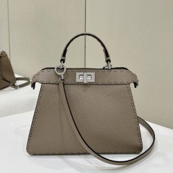 Replica Fendi Peekaboo ISeeU Small Selleria bag with 556 hand-sewn topstitches Gray