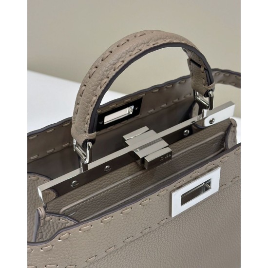 Replica Fendi Peekaboo ISeeU Small Selleria bag with 556 hand-sewn topstitches Gray Replica Fendi Peekaboo ISeeU Small Selleria bag with 556 hand-sewn topstitches Gray