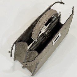 Replica Fendi Peekaboo ISeeU Small Selleria bag with 556 hand-sewn topstitches Gray