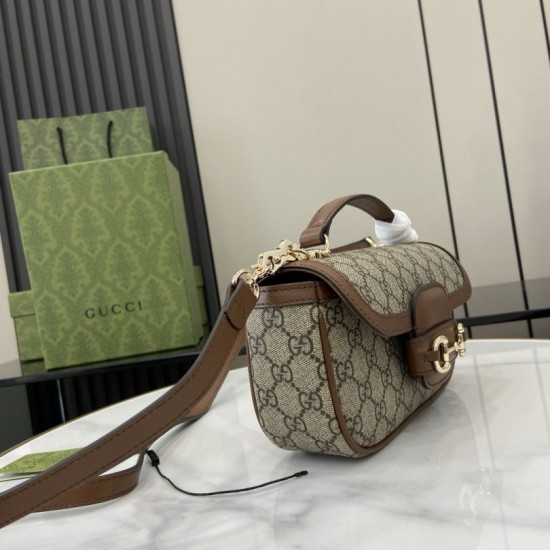 Replica Gucci 815206 Horsebit 1955 Soft small top handle bag Brown